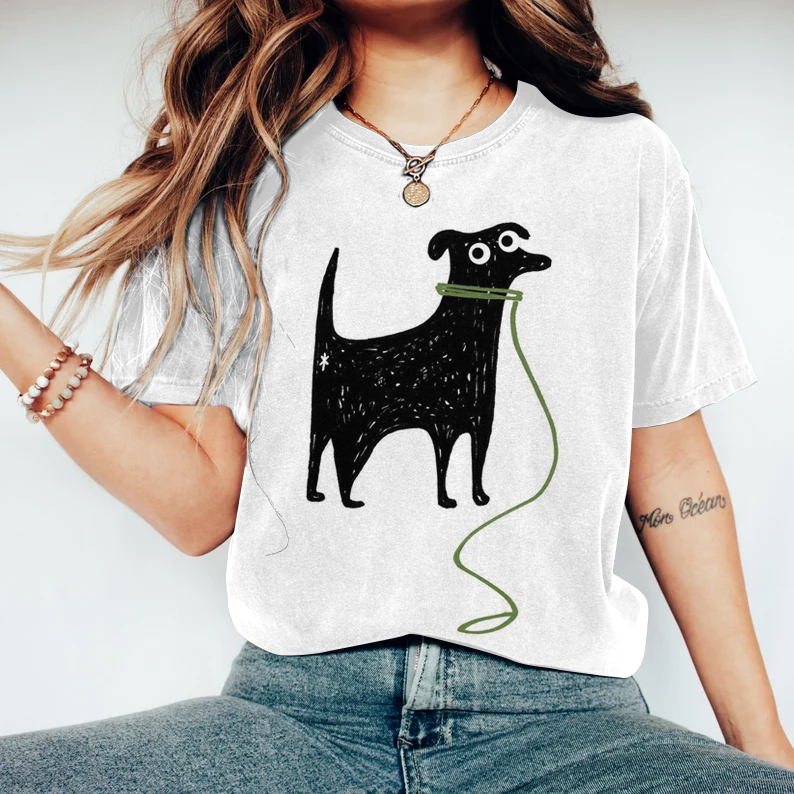 Women'S Cute Puppy Dog Animal Print Crew Neck Short Sleeve T-Shirt