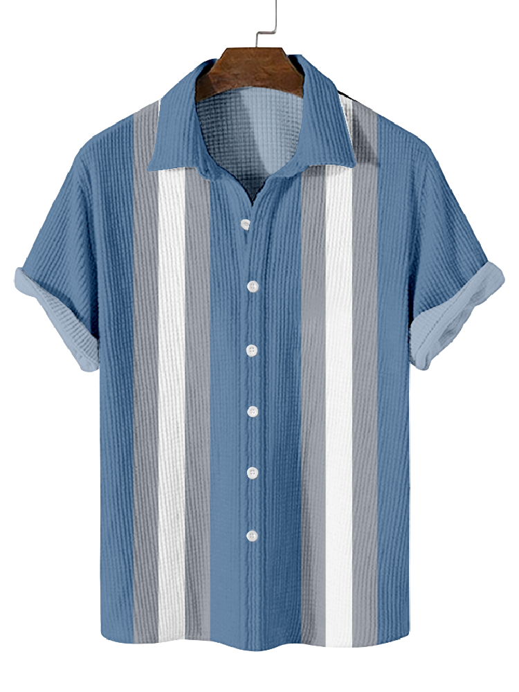 Men's Classic Textured Striped Short-Sleeved Shirt  0736