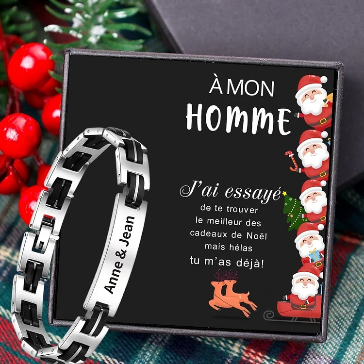 À mon Homme -  Bracelet Texte Gravure Personnalisé Bracelet Homme Cadeau Noël Jessemade FR