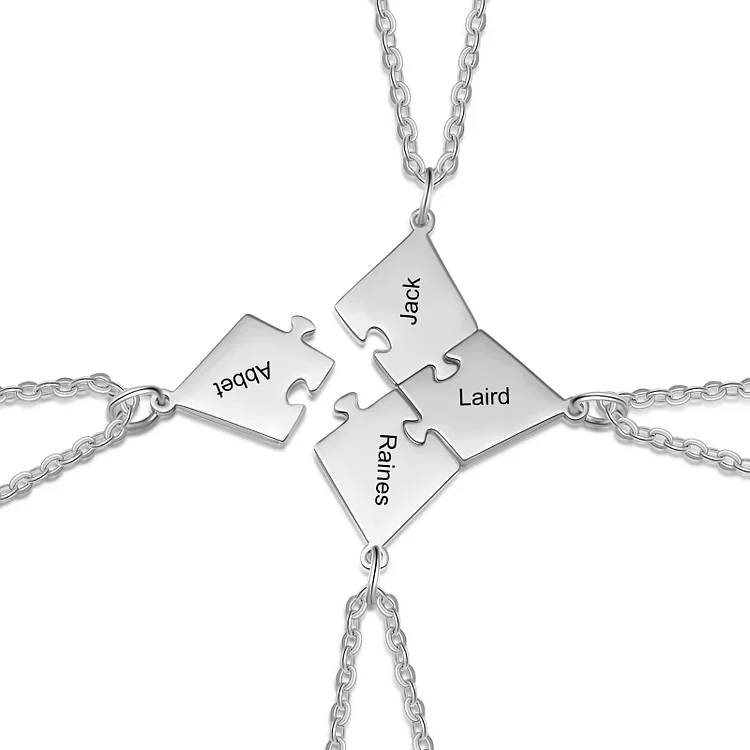 Personalized Puzzle Friendship Necklace Engraved Names Star Necklace 4 Pcs