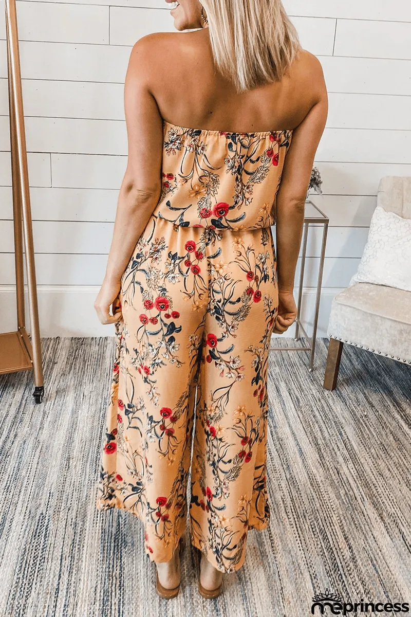 Floral Strapless Wide Leg Jumpsuits