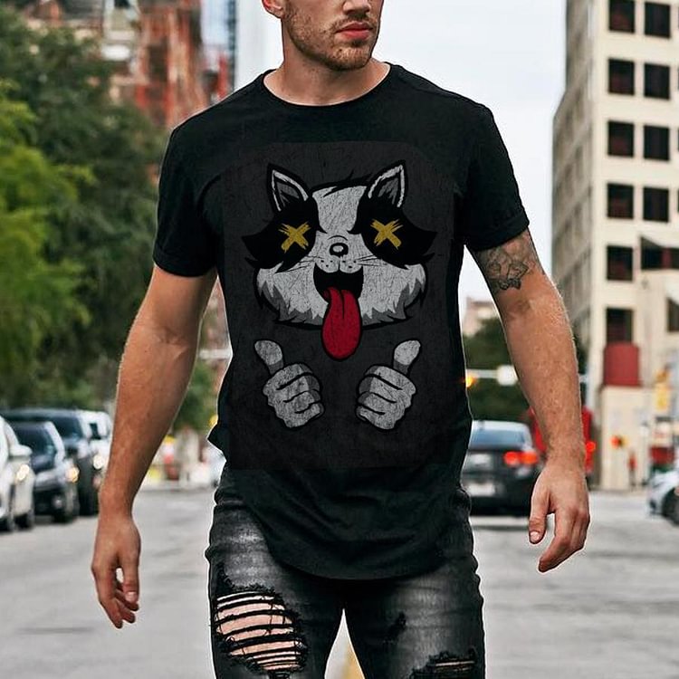 Fashion casual cat print T-shirt men