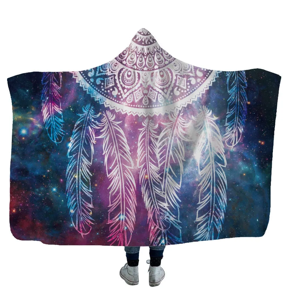 Mandala Hooded Blanket For Adults Childs 3D Printed Sherpa Fleece Blanket Microfiber Wearable Throw Blanket For Home Travel Sofa