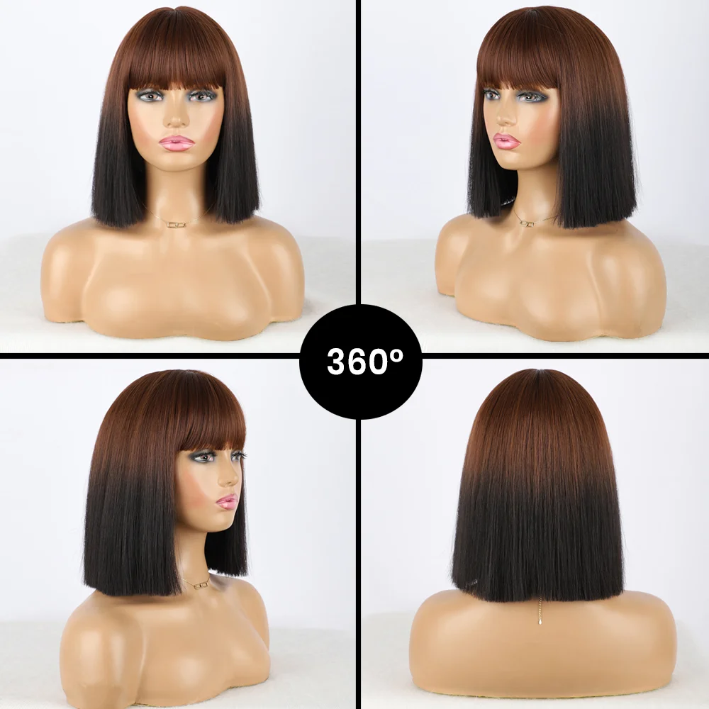 YVONNE Synthetic Wigs Straight Blunt Bangs Bobo Hair High Temperature Fiber Wig Multiple Colors