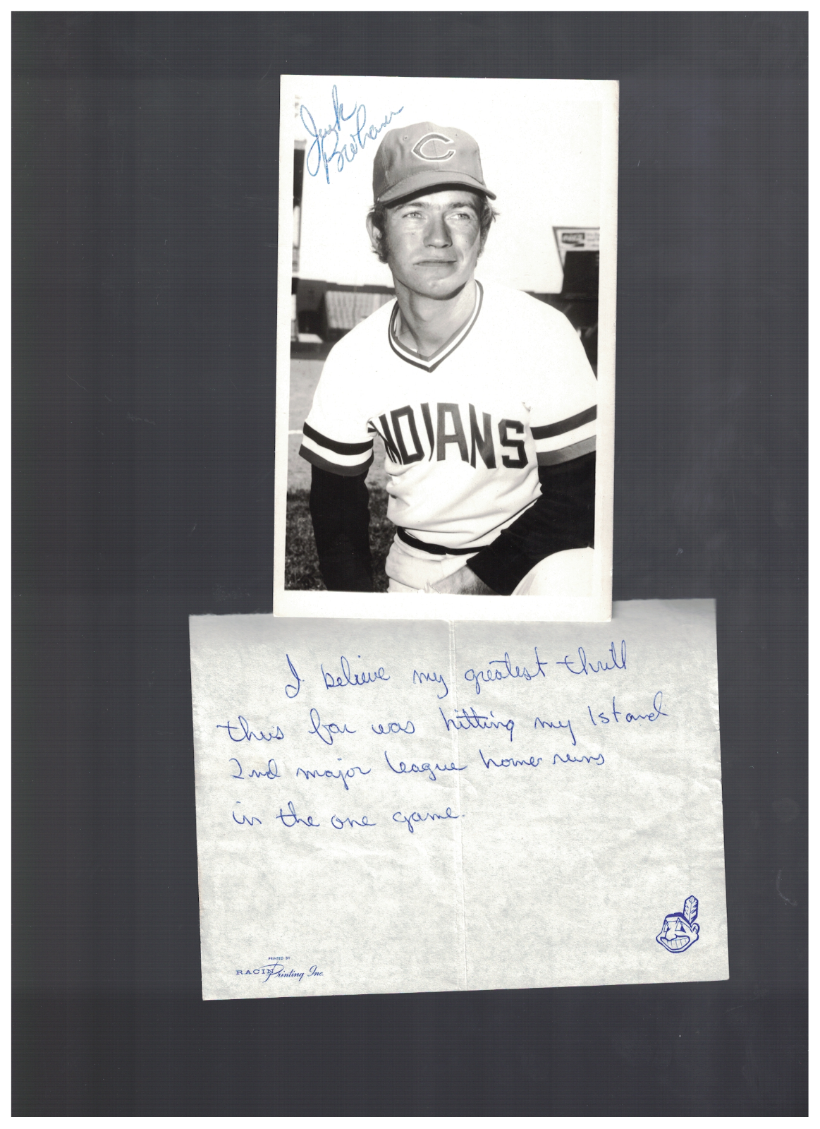 Jack Brohamer Cleveland Indians Signed Postcard Size Photo Poster painting + Note W/Our COA RH1