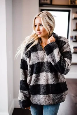 Nigikala Nigikala Autumn And Winter Explosion Coat Loosely Thick Lattice High-Necked Plush Coat Coat Woman