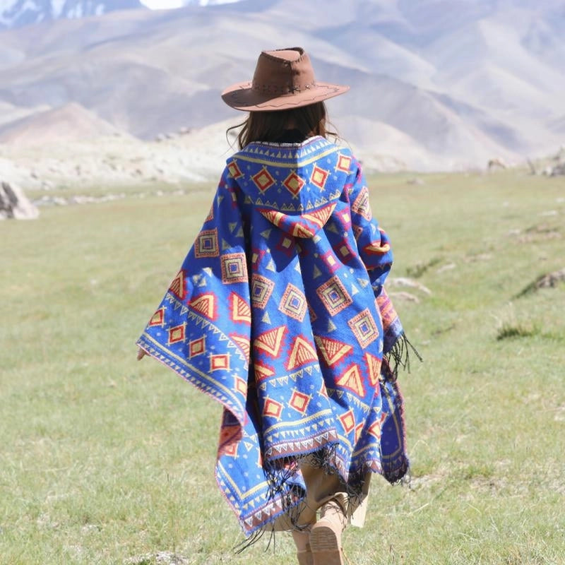 Ethnic Style Hooded Shawl Cloak Lijiang Xinjiang Tibet Northwest Tourism Wear Photograph Warm Outer Cape