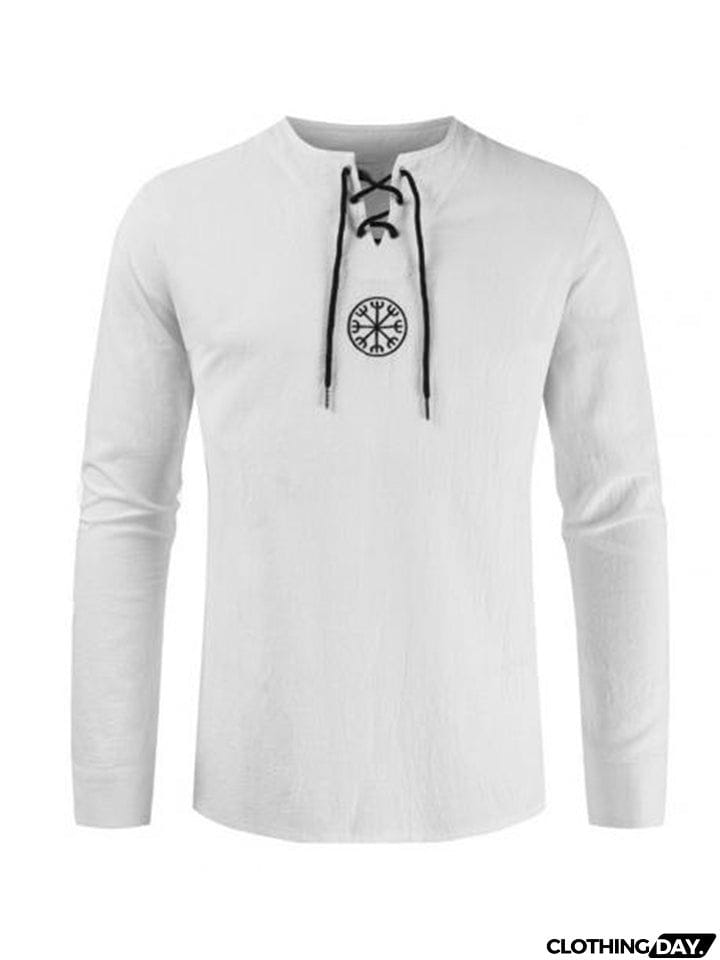 Lace Up Black Long Sleeve Shirt Mens