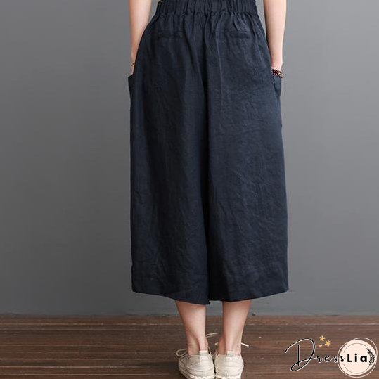 Navy linen pants summer crop wide leg pants