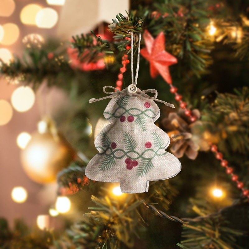 Christmas Tree Linen Ornament Printed Hanging Decoration