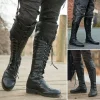 Men's Medieval Knee High Boots Cross Strap Lace Up Tall Shoes 