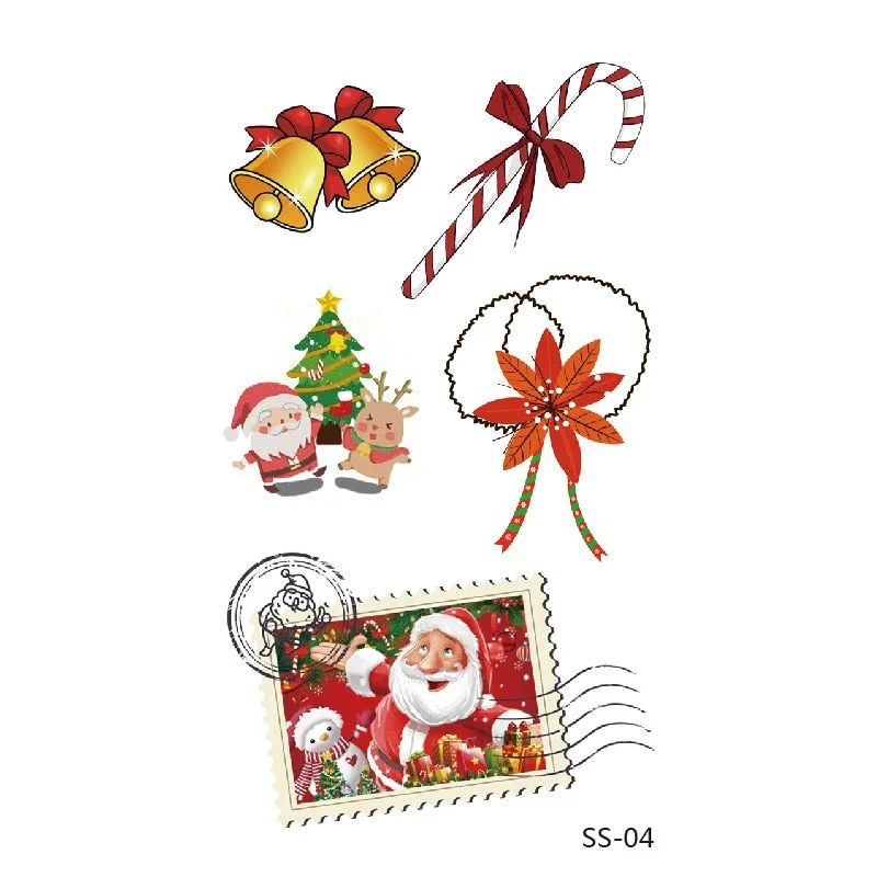 Christmas Tattoo Stickers Santa Claus Temporary Fake Tattoos Paste on Face Arm Leg for Children Body Art Sticker