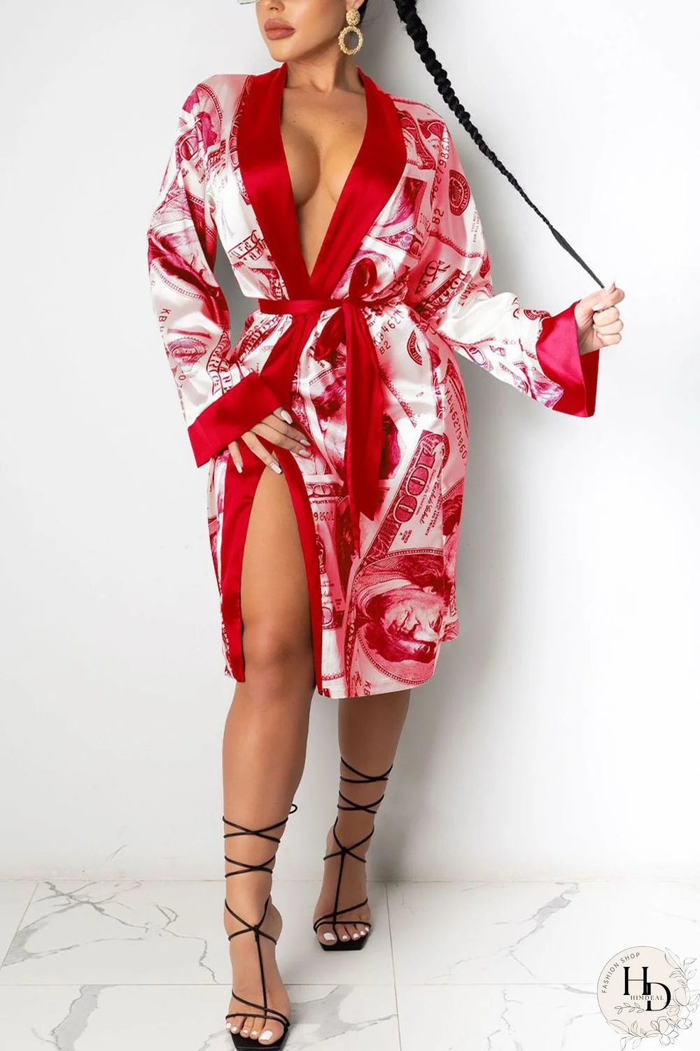 Red Sexy Print Frenulum Outerwear