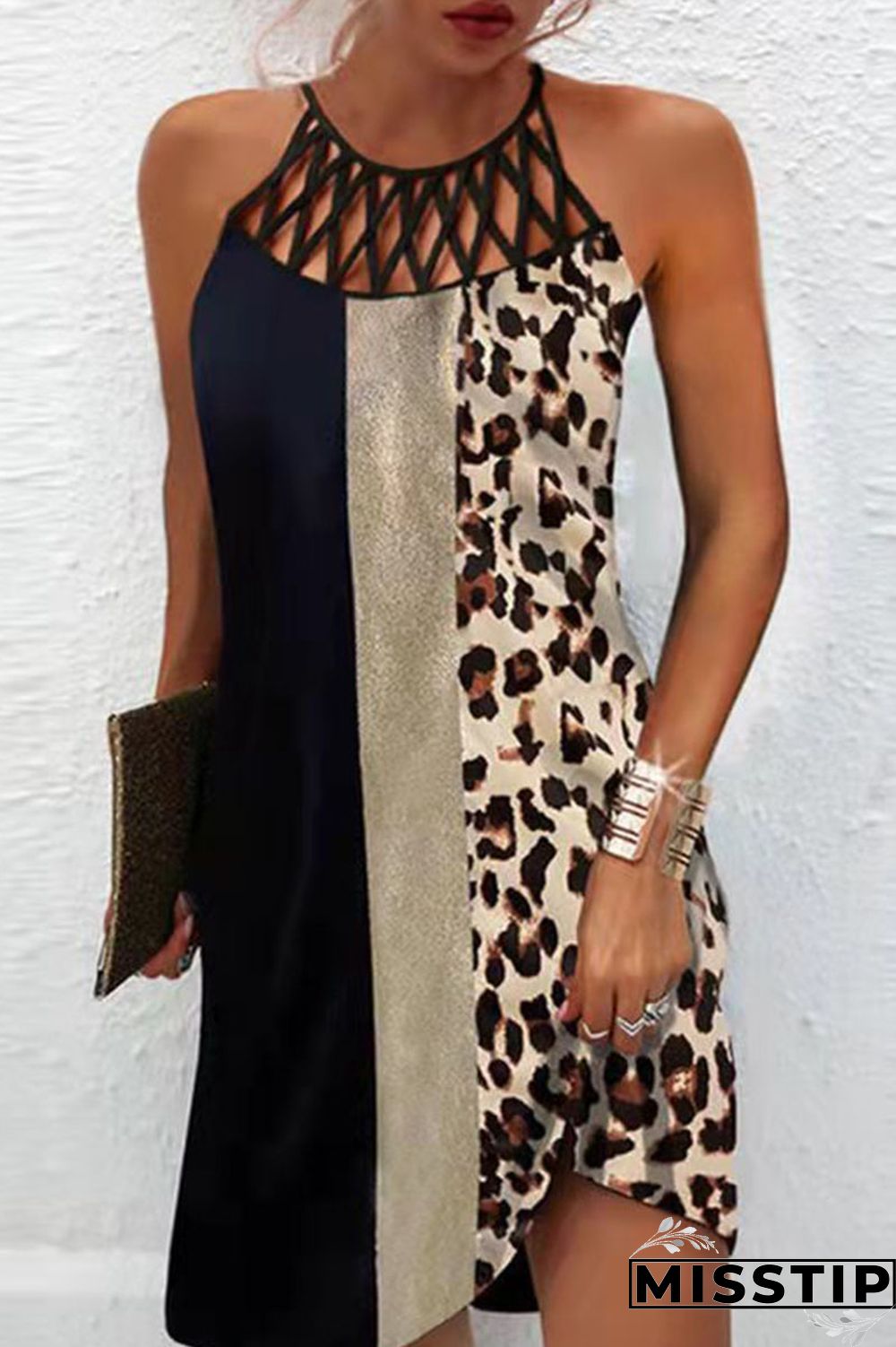 Blue White Casual Print Hollowed Out Patchwork O Neck A Line Dresses