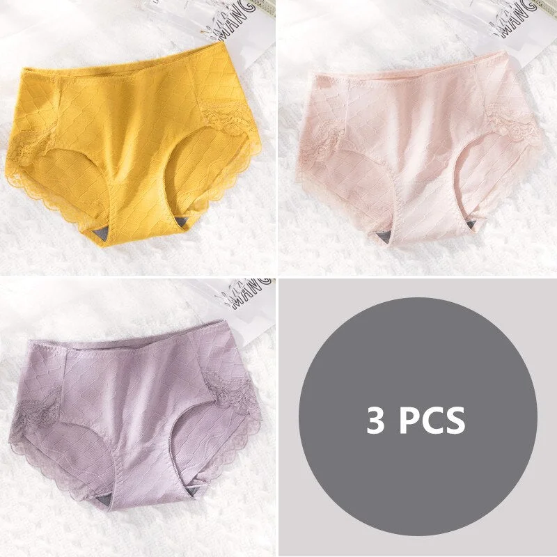 3Pcs Soft Cotton Panties for Women Sexy Lace Transparent Briefs Female Women's Underwear Lady Lingerie Wholesale Free shipping