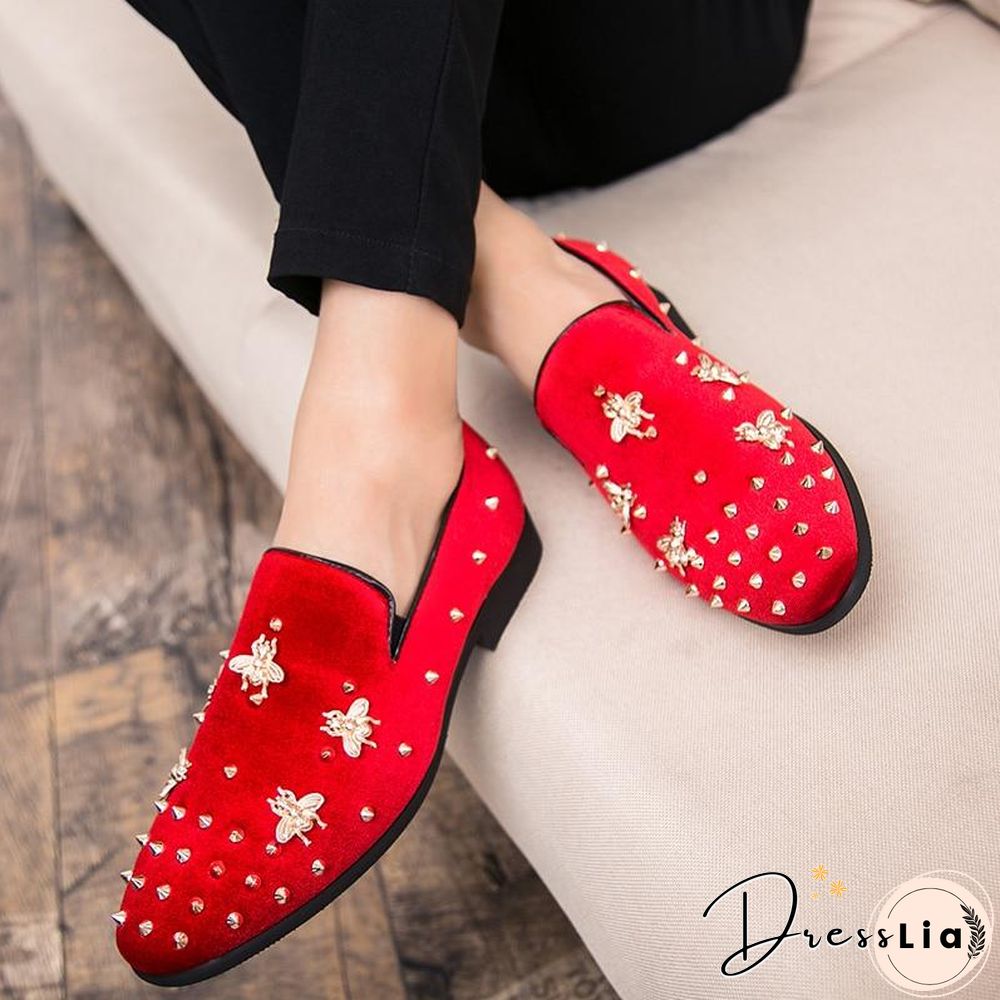 New Fashion Gold Top and Metal Toe Men Velvet Dress shoes italian mens dress shoes Handmade Loafers