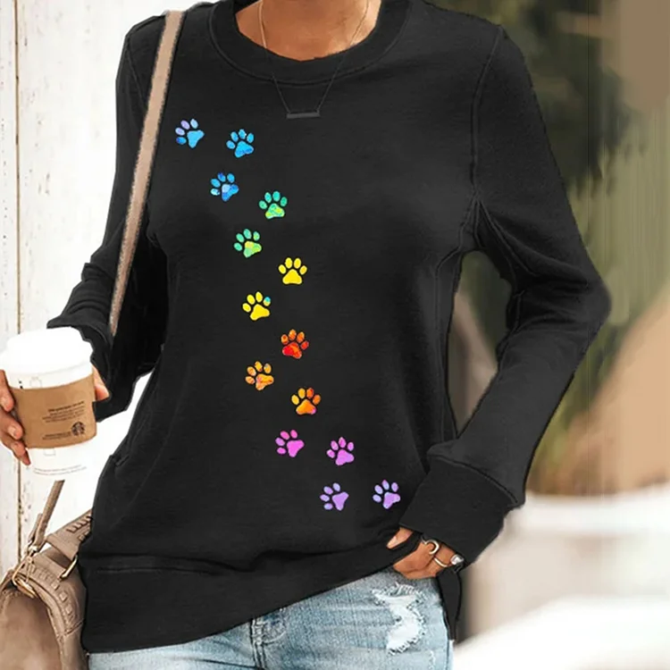Vefave Colorful Dog Paw Print Sweatshirt