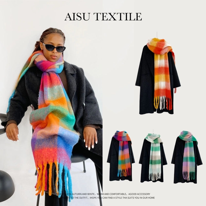Women's Casual Lattice Imitation Cashmere Tassel Scarf