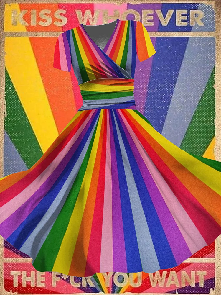 Women's Pride Day Rainbow Stripes Colorful Stripes Print Maxi Dress
