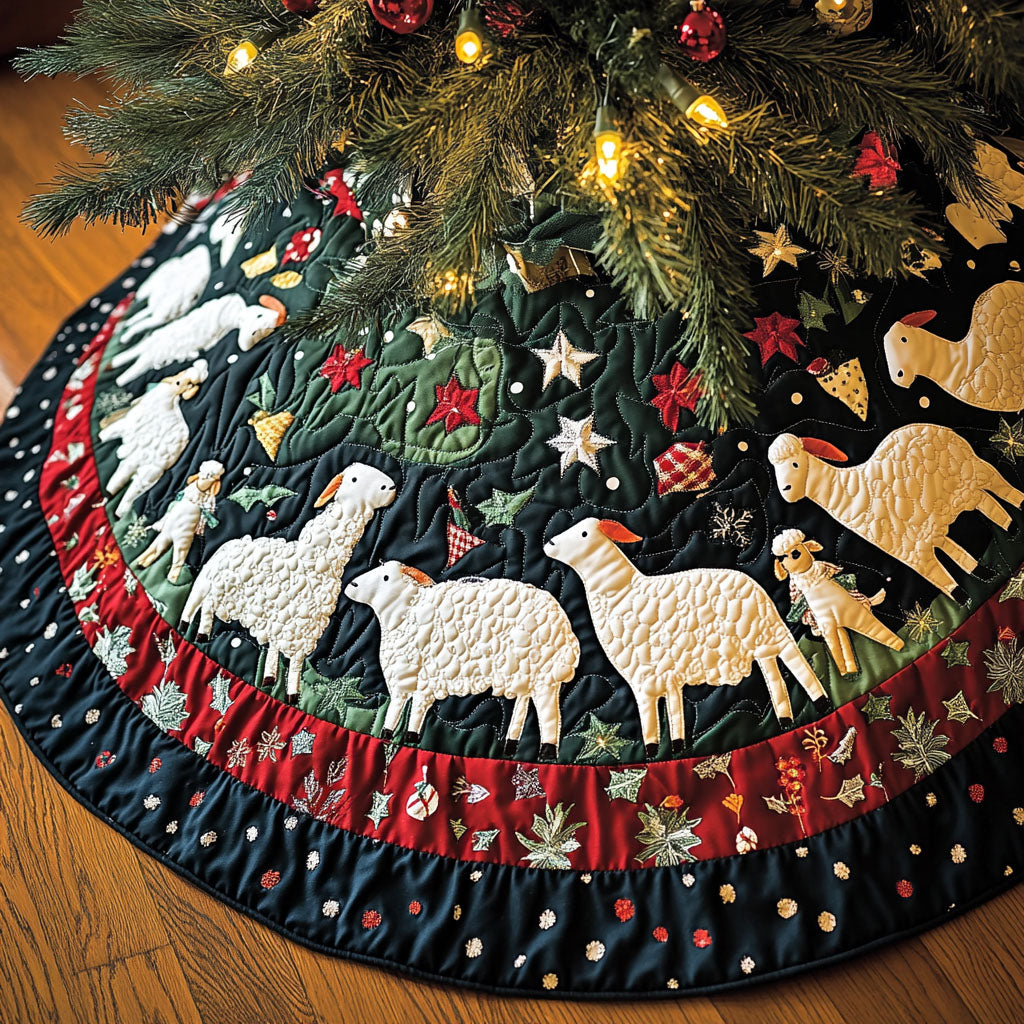 Serene Sheep Quilted Christmas Tree Skirt NCU0PT2423
