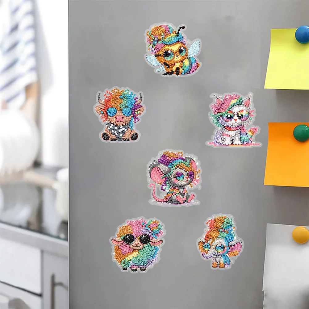 8Pcs Cartoon Animal Special Shape Diamond Painting Fridge Magnet Fridge Stickers