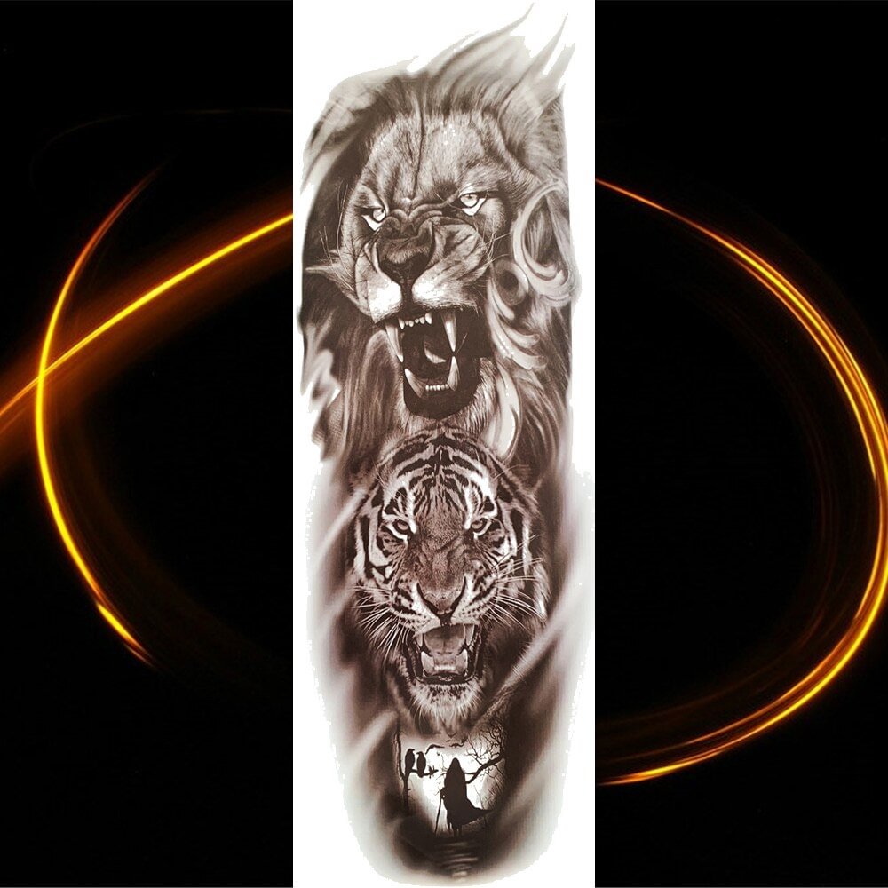 Gingf Full Arm Temporary Tattoos For Men Adult Lion Realistic Tiger Eagle Realistic Fake Tattoo Sleeves Waterproof Tatoo Women