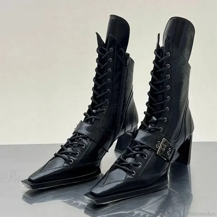 Vintage Motorbike Bulky Heel Rebel Gothic Boot