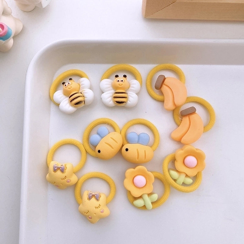 10 Colorful Cartoon Resin Children’s Small Size Finger Hair Bands High Elastic Braided Hair Bands Cute Baby Hair Accessories
