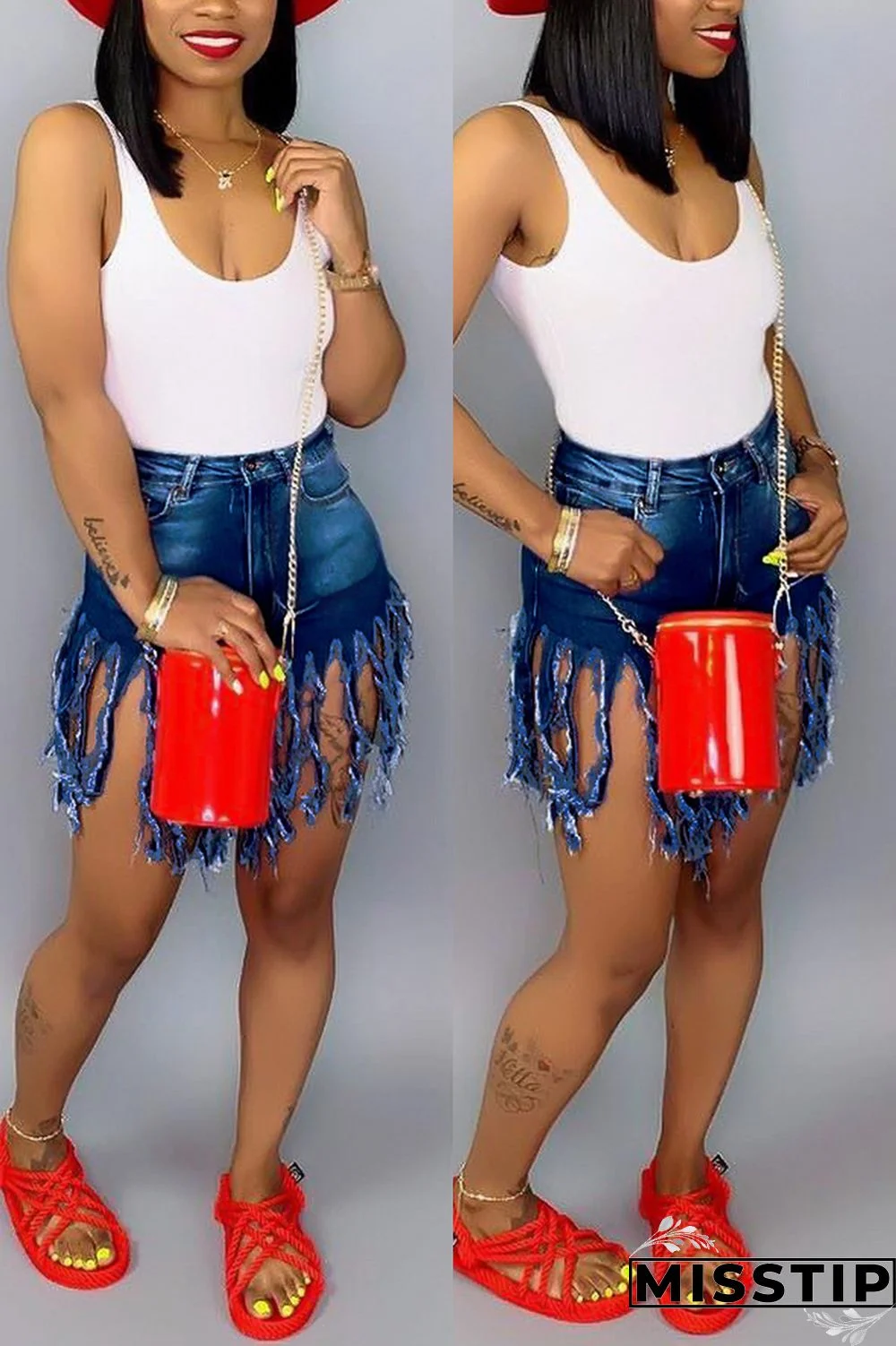 Green Red Green Yellow Royal blue Tassel Design Denim