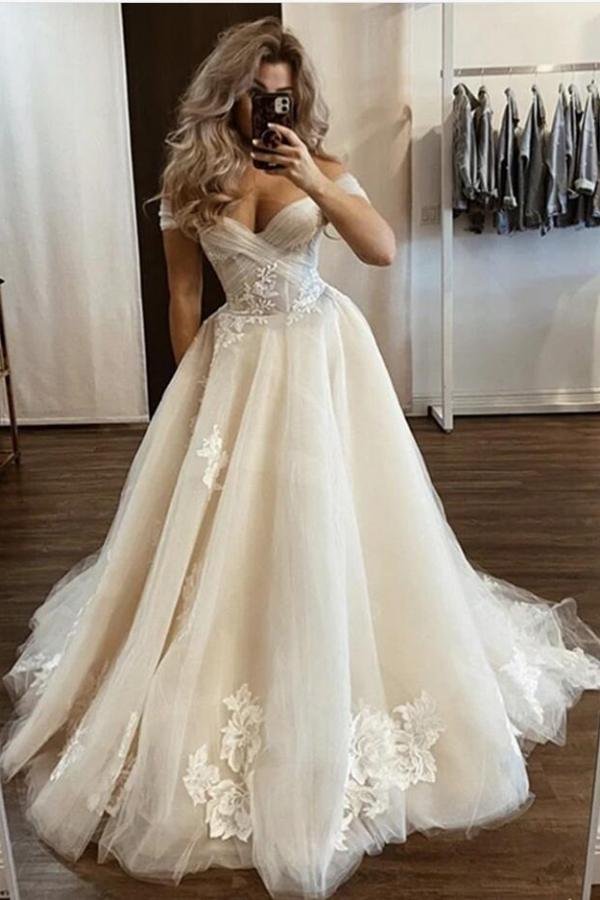 Luluslly Modern Off-the-shoulder Wedding Dress With Tulle Lace