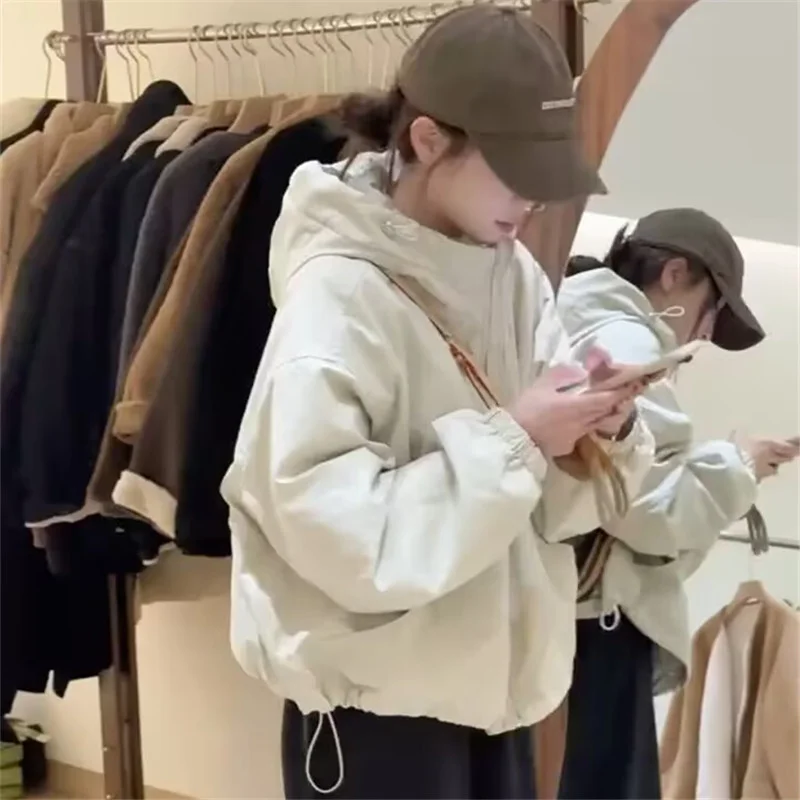 Woherb Short Double Zipper Hat Clip Cotton Jacket Female Autumn Winter New Small Loose Show Thin Versatile Casual Jacket-Outfit Ideas