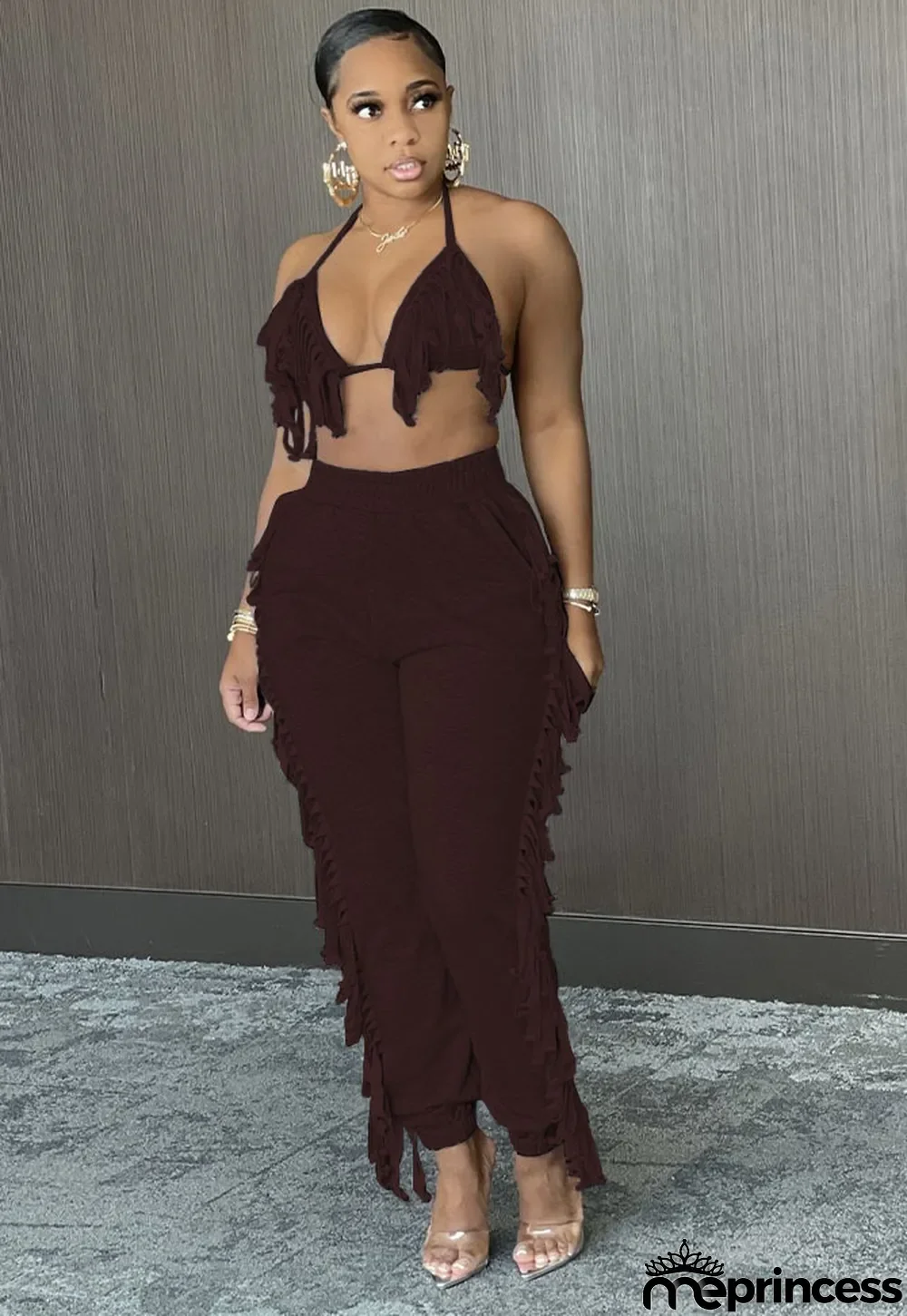 Summer Sexy Green Fringe Bra and Sweatpants 2pc Set