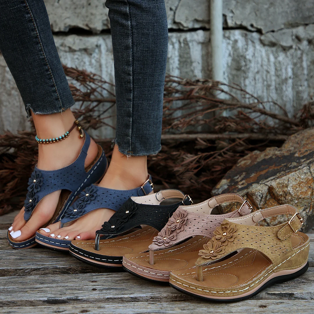 Breakj Breakj New Summer Slopes Sandals Flower Clip And Beach Sandals Solid Color Large Size