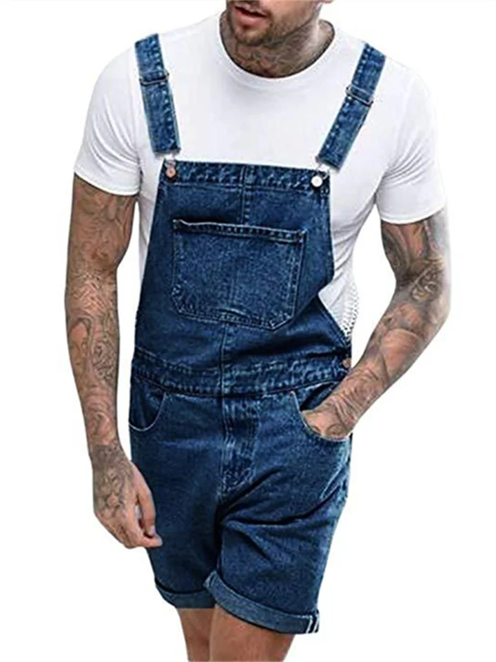 Men's Jeans Denim Shorts Overall Shorts Jean Shorts Denim Jumpsuit Pocket Plain Comfort Wearable Short Casual Daily Holiday Denim Streetwear Stylish Deep Blue Light Blue-Cosfine