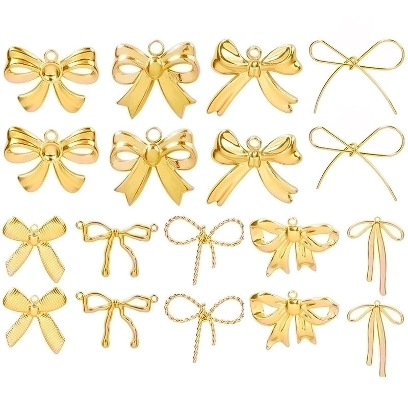 5 Pieces 28*20mm 28*42mm 33*29mm 304 Stainless Steel 18K Gold Plated Bow Knot Polished Pendant