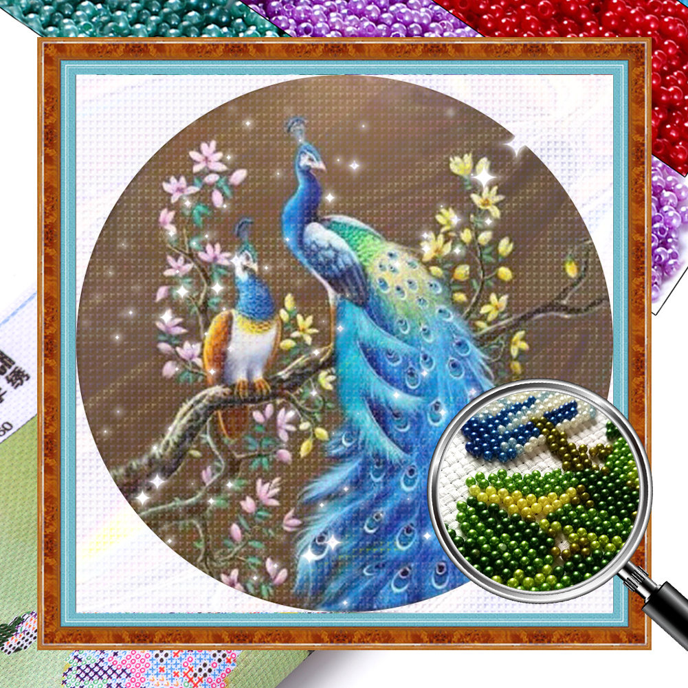 Peacock Love Full 11CT Pre-stamped Canvas(60*60cm) 34 Colors Beaded Cross Stitch