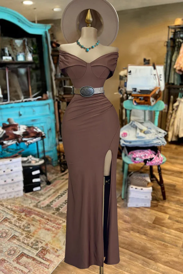 Off Shoulder Slit Maxi Dress
