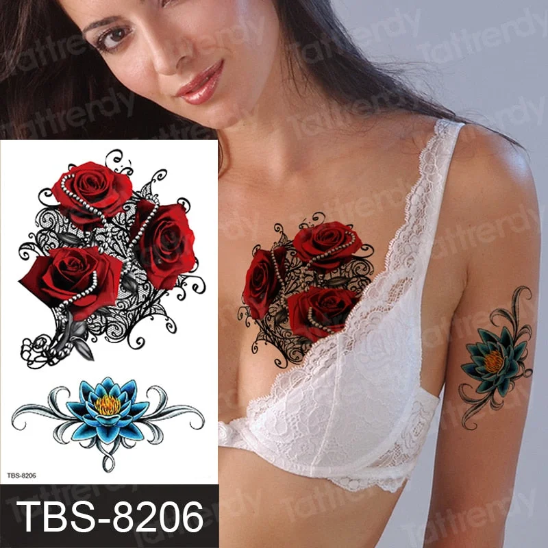 Fashion Colorful Tattoo Waterproof Stickers Beautiful Flowers Tattoo Women New Waterproof Temporary Black Tattoo Sticker Body