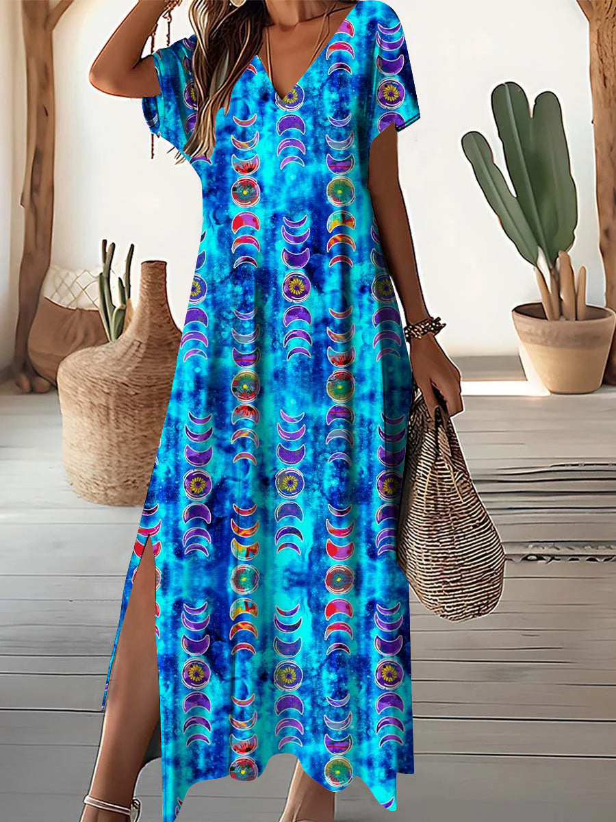 Women's V-Neck Vintage Ethnic Style Geometric Pattern Dresses