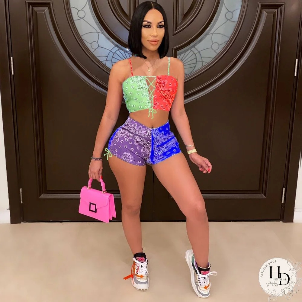 Graphic Bandana 2 Piece Tracksuit Set Women Printed Casual Sport Cute Sexy Club Outfits For Women Matching Sets Top Sets