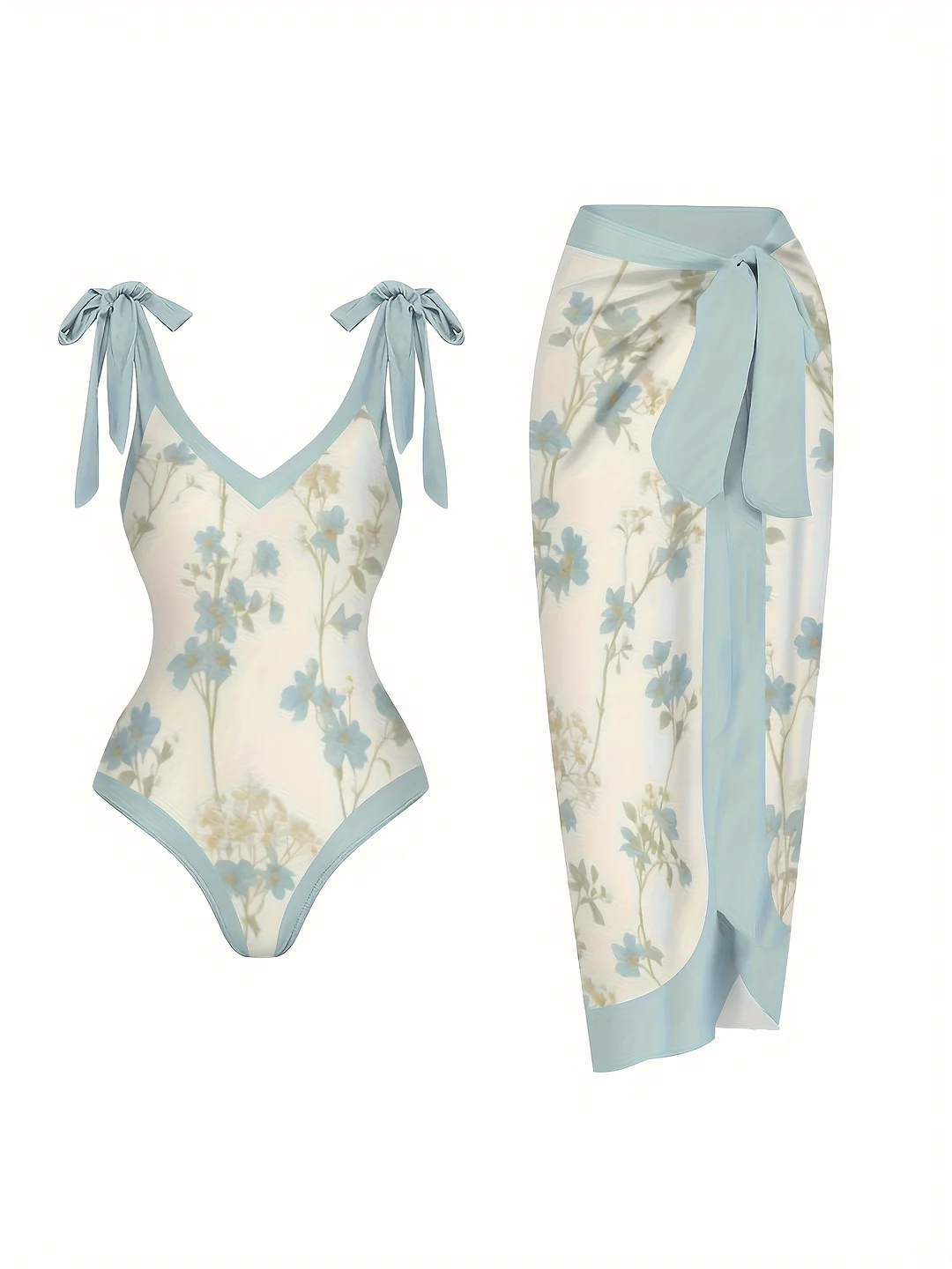 Women's Floral Print One-Piece Swimsuit - High Elasticity Machine Washable Lightweight Summer Beachwear With Blue Floral Pattern & Adjustable Side Ties, Bathing Suit, Poolside Attire, Twisted Waist Detail, Comfortable Fit | IFYHOME