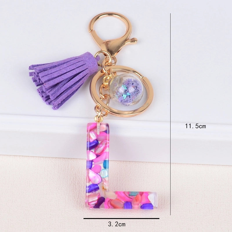 Fashion Style 26 English Letters Keychain Crystal Epoxy Color Stone Letter Tassel Pendant Bag