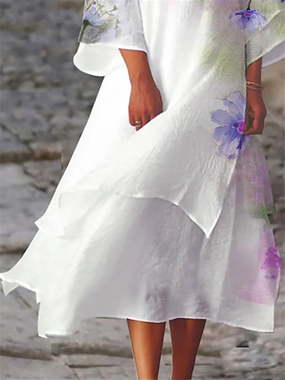 Women Half Sleeve V-neck Solid Color Dress