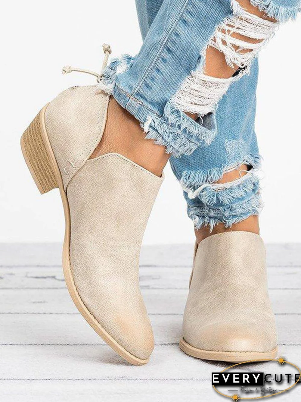 Pu Chunky Heel Zipper Pumps