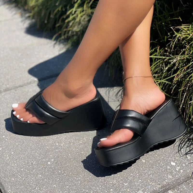 Lourdasprec Summer Wedges Flip Flops Women Clip Toe Chunky Platform Slippers Woman Plus Size 42 Thick Bottom Sandals Slides