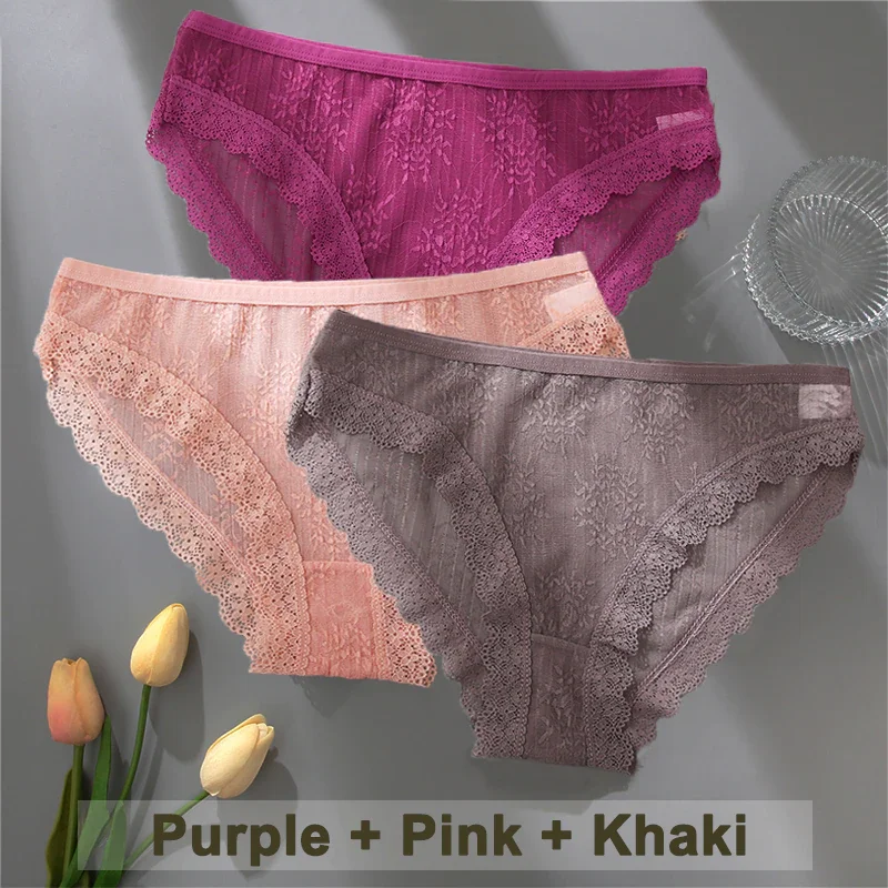 Billionm Women Sexy Lace Panties Solid Color Perspestive Underwear Briefs Low Waist Underpants Female Breathable Intimates Lingerie