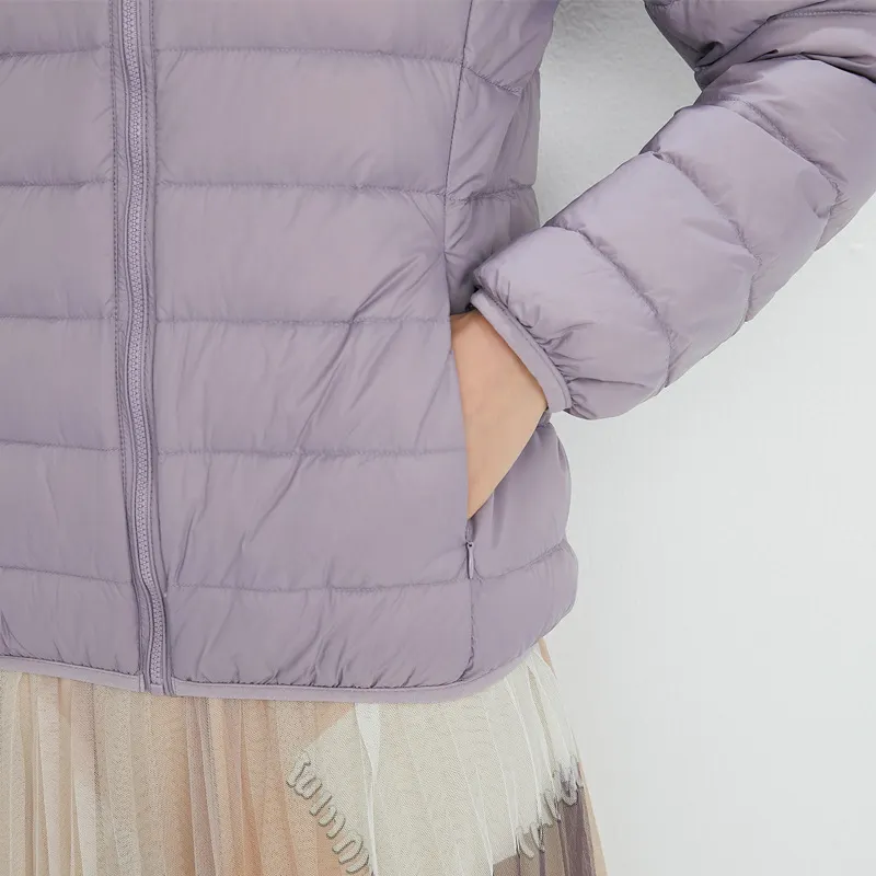 Uveng 2024 New Down Jacket Female Light Short Hooded Korean Version Large Size Slim Warm White Duck Down Pure Color Coat Tide