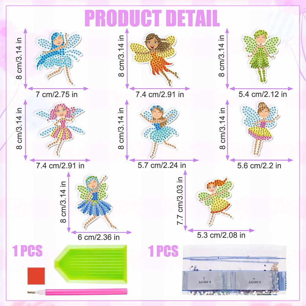 8Pcs Little Fairy Special Shaped Diamond Painting Fridge Magnet Fridge Stickers