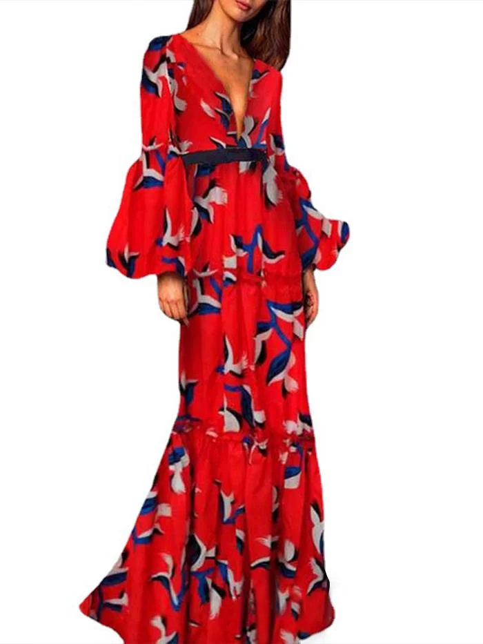 Women's new printed V-neck bohemian jumpsuit