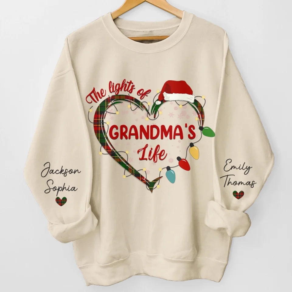 Loveyoufancy The Lights Of Grandma's Life - Family Personalized Custom Unisex Sweatshirt With Design On Sleeve - Christmas Gift For Mom, Grandma